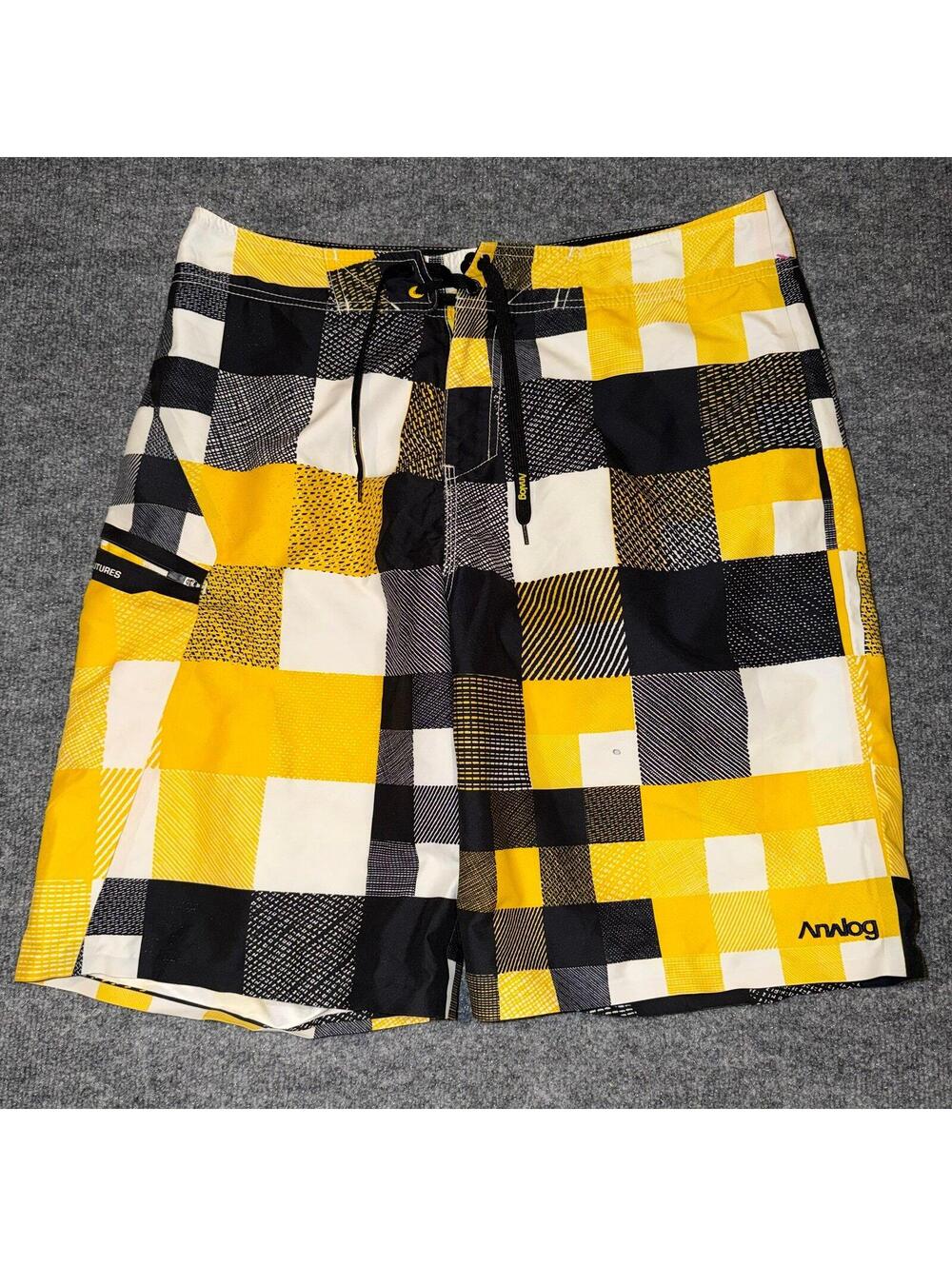Analog Yellow Plaid Surf Board Shorts Mens XL 36 VTG Y2K 90s Rare